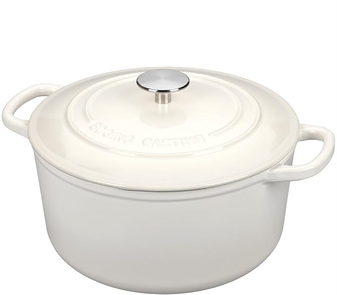 EDGING CASTING Enameled Cast Iron Dutch Oven with Sourdough Bread Baking Kit, Bread Dutch Oven with Lid, Includes Proofing Basket & Baking Tools, 5qt, White