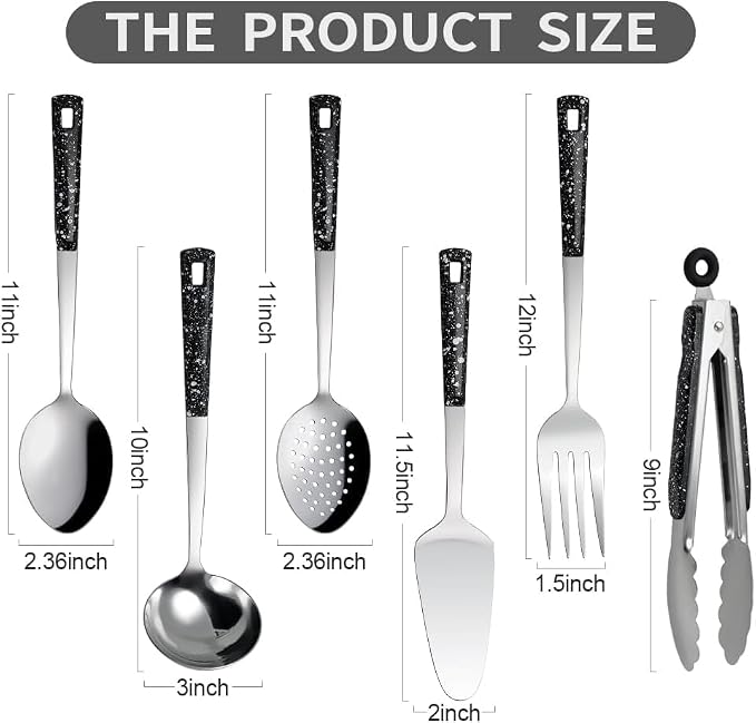 Stainless Steel Metal Serving Utensils Set | of Serving Spoons,Slotted Spoons,and Serving Tongs,serving fork,cake server,for Buffet,Soup,Rice,Commercial & Home Kitchen