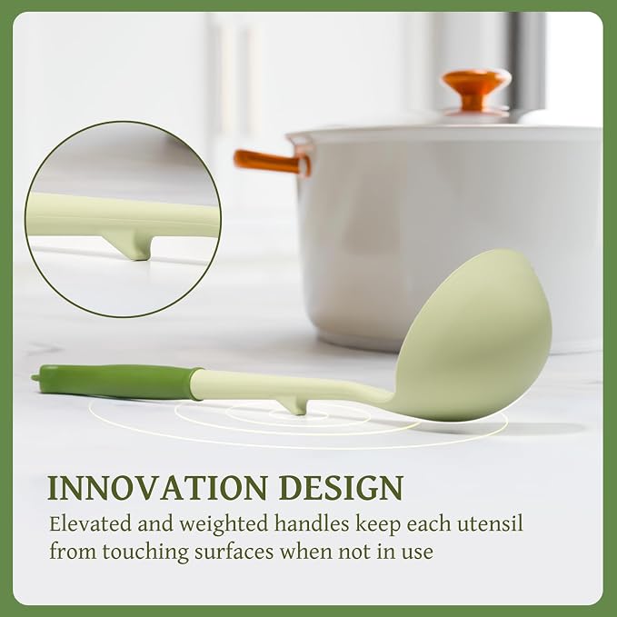 Kikcoin 43 PCS Silicone Kitchen Utensils Set, Dishwasher Safe Kitchen Cooking Utensils Set, 446°F Spatulas Silicone Heat Resistant, Non Toxic Silicone Utensils Set With Two-Tone Grip Handles, Green