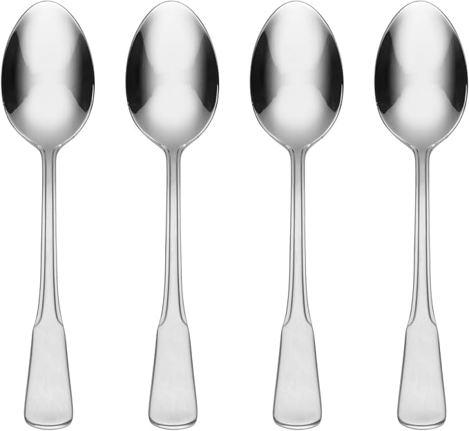 Oneida Colonial Boston Teaspoons, silverware set, Set of 4 5750004E | satin finish, dishwasher safe | cutlery set for kitchen and dining, utensil set, rust resistant, kitchen gifts for women