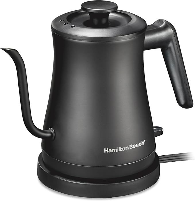 Hamilton Beach Compact 20 oz. / 0.6 Liter Gooseneck Electric Kettle | Boiling Water, Pour Over Coffee, Tea | 1200 Watts | Auto Shutoff | Stainless Steel BPA-Free Interior | Black