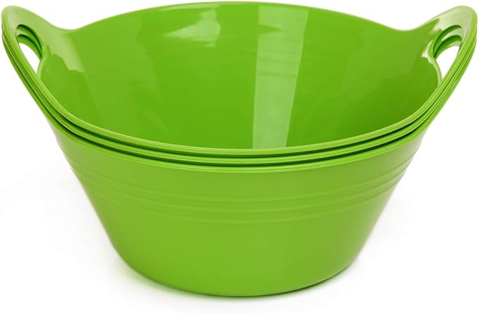 Mintra Home Plastic Bowls with Handles (970ml Small 3pk, Green) - 6.75inW x 3inH - for snacks, candy, popcorn, gift basket, lightweight serving bowl for party, 3 Pack