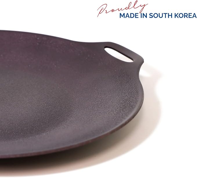 TECHEF - 14-inch Nonstick Round Griddle Grill Pan for Korean BBQ/Teppanyaki Pan, Tawa, Roti Pan/Induction Ready/Made in Korea (14-in)
