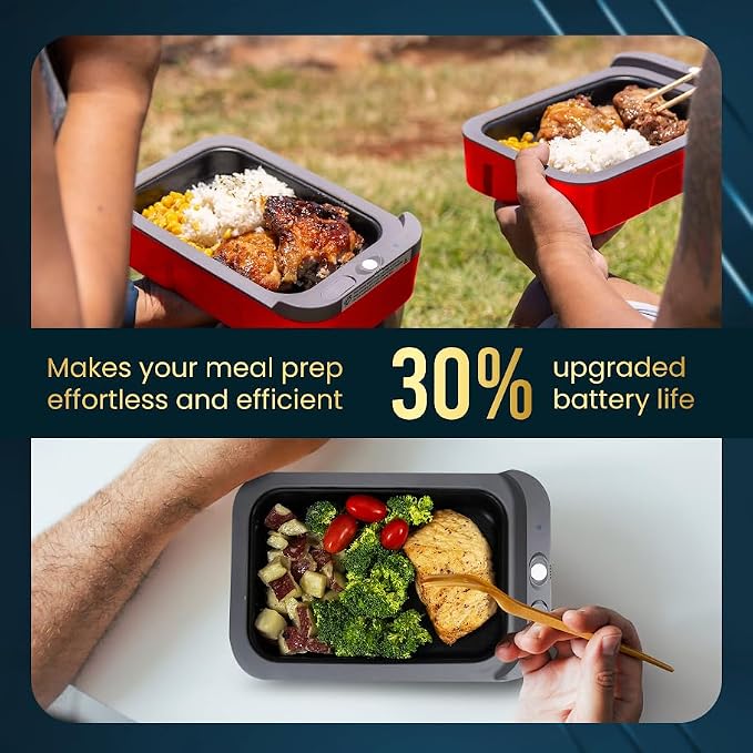 PLUS Self-Heated Cordless Lunch Box & Food Warmer, Ruby | Removable Battery Powered, Child Safe, Portable & Compact, Ideal for Travel, Jobsite, Picnics, School & Outdoor Recreation
