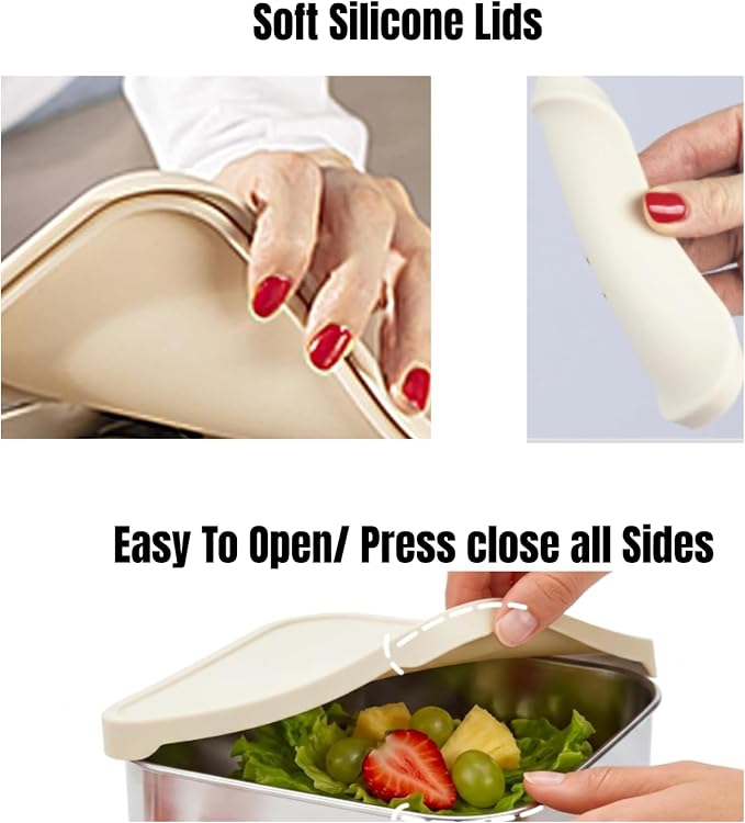 Stainless Steel Lunch Box Containers, 27 OZ + 9 OZ Set, Stainless Steel Bento Box, Metal Lunch Box, Sandwich & Snack Containers, Leak Proof SIlicone Lids,Small Vanilla - 1 * 27OZ + 2 * 9 OZ