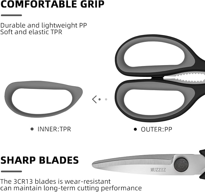 Kitchen Scissors All Purpose, Heavy Duty Stainless Steel Come Apart Kitchen Shears for Food, Herbs, Meat, Fish with Soft Comfort Grip Handle - 8.3-Inch Black