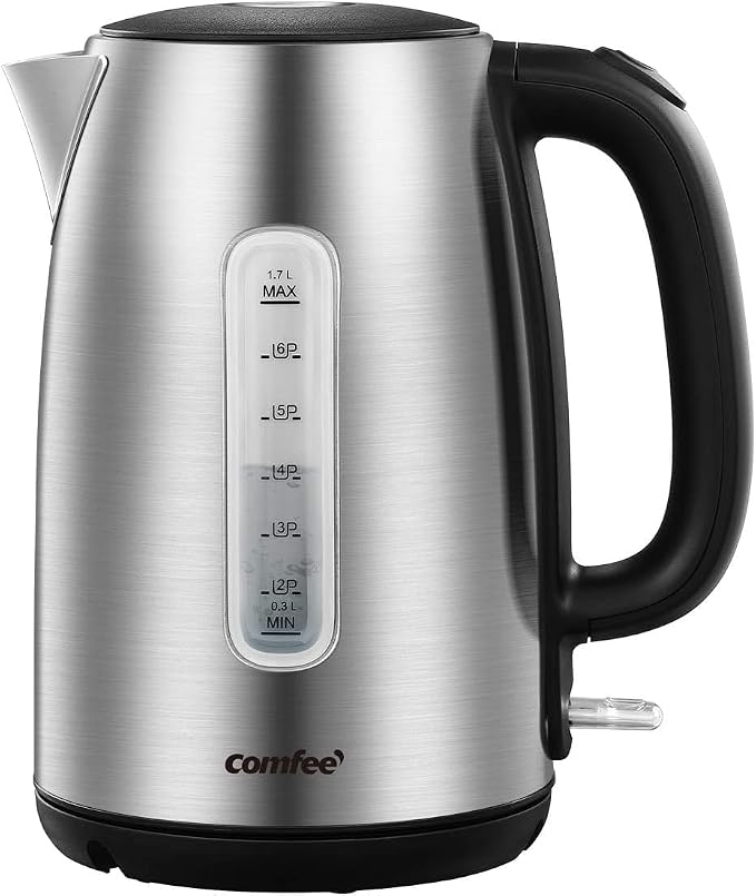 COMFEE' Stainless Steel Electric Kettle, 1.7 Liter Tea Kettle Electric & Hot Water Kettle, 1500W Fast Boil with LED Light, Auto Shut-Off and Boil-Dry Protection (Pack of 6)