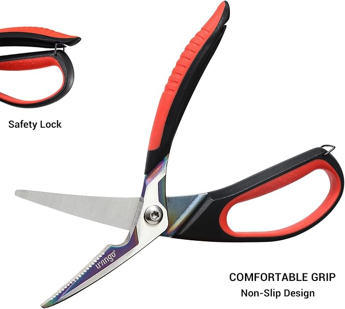 LIVINGO 9.5" Heavy Duty Kitchen Scissors Titanium Coated Poultry Shears | Sharp Stainless Steel Food Scissors with Comfortable Grip and Safety Lock for Cutting Chicken Bones, Meat and Vegetables