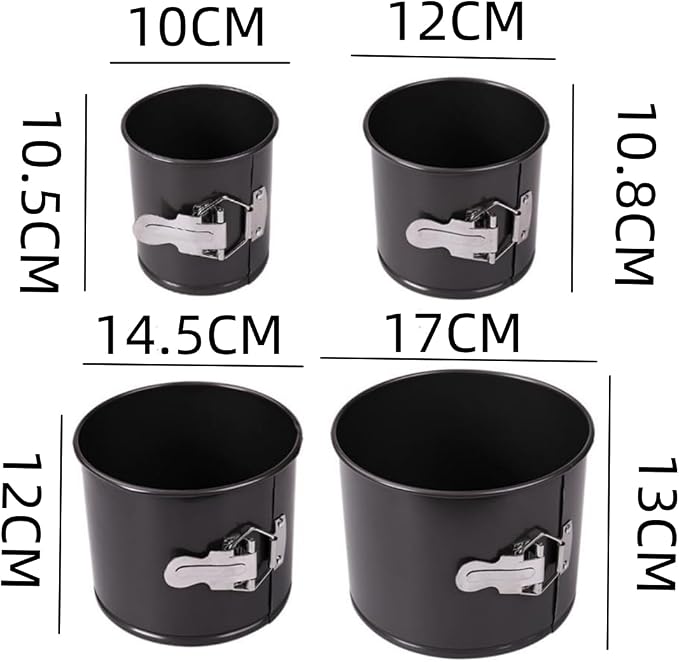 4pcs Cake Moulds Nonstick Springform Pan,with Removable Bottom Tall Round Cheesecake Pan Set Size of 10cm, 12cm, 14.5cm, 17cm