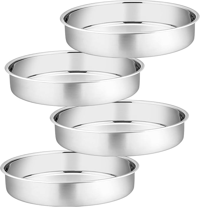 P&P CHEF 11 Inch Cake Pan Set of 4, Stainless Steel Round Cake Pans Tins | Baking Round Cake Bakeware for Birthday Wedding, Leak-proof & Mirror Finish & Easy Releasing, Dishwasher Safe
