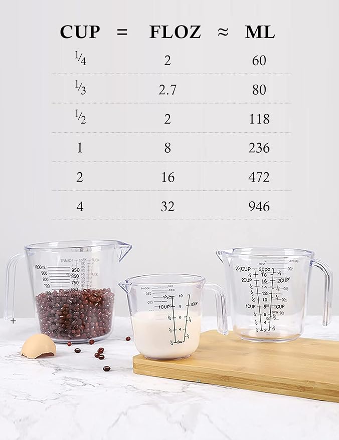 -BINGBING- Measuring Cups Set, Liquid Measuring Cups For 3 For Kitchen | BPA Free Plastic Set with Spout Multiple Measurement Scales, Cup, Ml and Oz, (Clear)