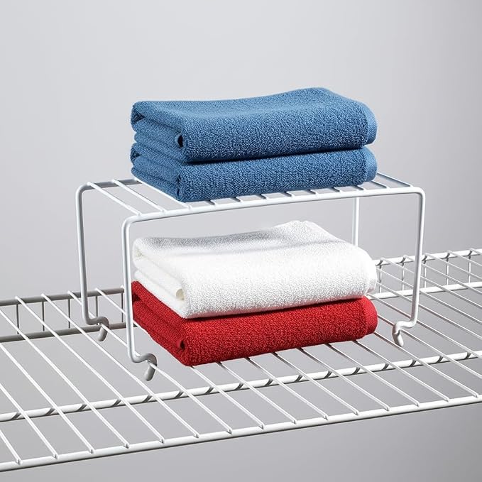 2-Pack Small (10.8x5.3inch) White Stackable Shelf Organizer Rack, Kitchen Shelves Organization for Cabinet, Pantry Organizers and Storage, Wire Shelf Rack, Desk Organizer, Rustproof