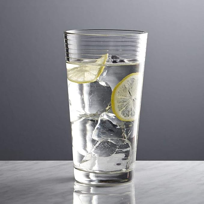 Le'raze Set of 16 Heavy Base Ribbed Durable Drinking Glasses Includes 8 Cooler Glasses (17oz) and 8 Rocks Glasses (13oz), Clear Glass Cups - Elegant Glassware Set
