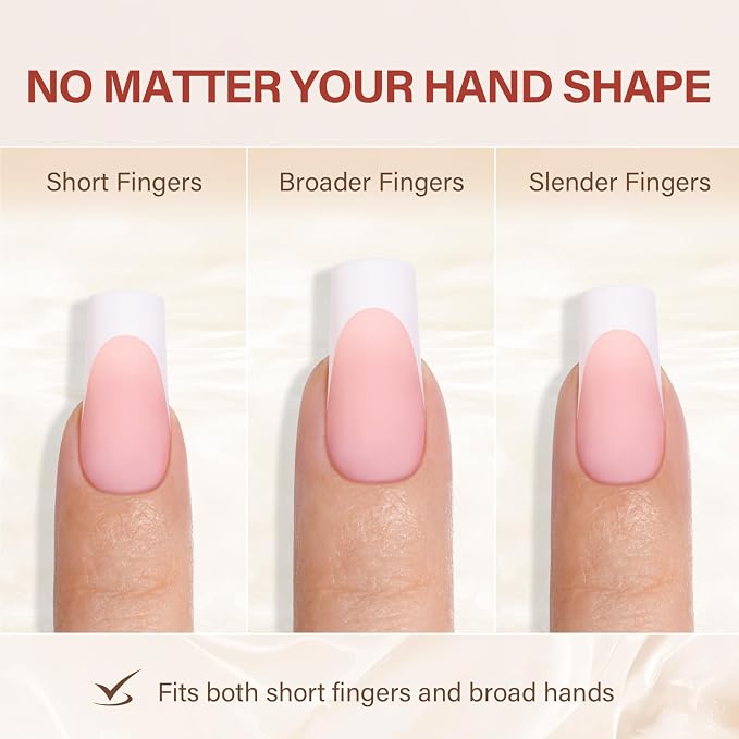 AILLSA French Tip Nails Press On Nails 5 Colors For Nail Art DIY Extension | French Tip Press On Nails Long Square No Need to File 3 in 1 Acrylic False Nails Gifts For Women 15 Sizes 150 Pcs