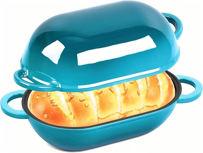 Enamelled Cast Iron Bread Loaf Pot, Non Stick Dutch Oven for Sourdough Bread Baking, Oven Safe (Peacock Blue, 3 Quarts)