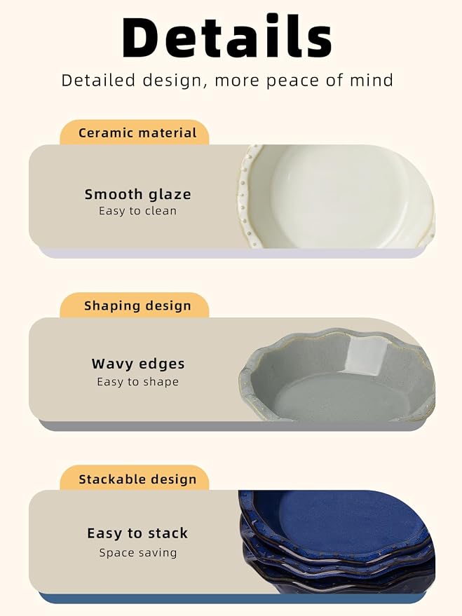 Ceramic Mini Pie Pans Set of 4, 5.8 Inch Pie Plates (Vintage White) | Even Heat Distribution, Perfect Individual Servings, Easy Release, Durable Design, Oven Safe, Dishwasher Safe
