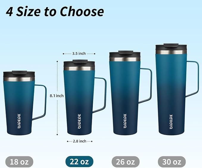 BJPKPK 22oz Insulated Tumbler with Handle, Lid & Straw, Stainless Steel | Double Wall Vacuum Insulated Coffee Travel Mug - Keeps Cold & Hot, BPA Free, Cupholder Fit for Office, Gym & Travel