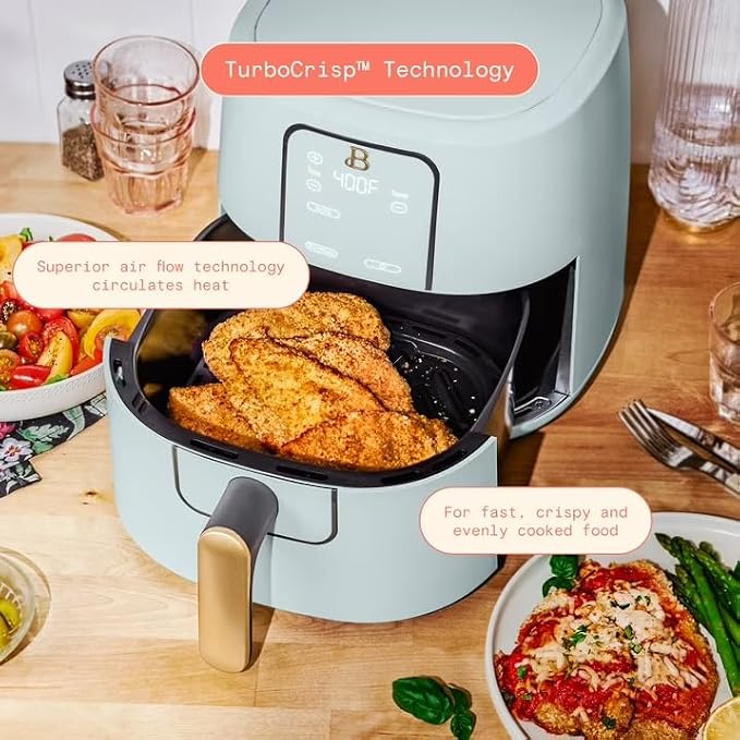 B 6 Quart Digital Air Fryer TurboCrisp Technology, Large Touchscreen Controls, Ceramic Roast Reheat Dehydrate Nonstick, Family Size for 5-7 People (Hydrangea)