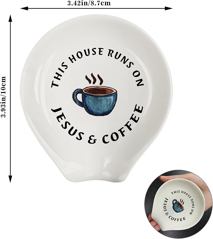 Coffee Spoon Rest, Coffee Bar Accessories & Spoon Holder, Jesus Ceramic Spoon Holder for Coffee Lovers Gifts for Friend Wife Husband Sister (White-2)