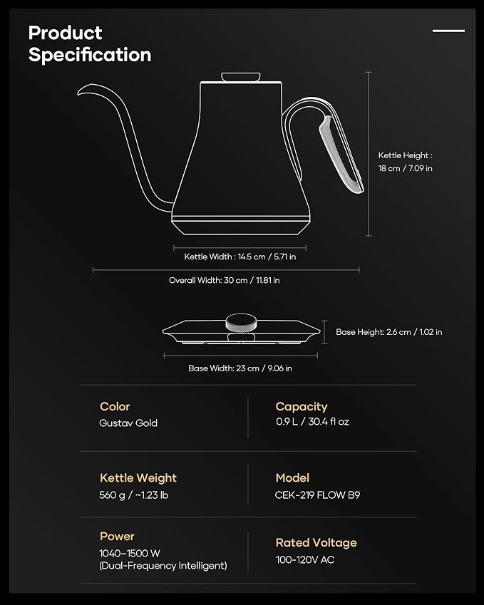 Cocinare Gooseneck Electric Kettle, ±1°F Precise Temperature Control, 1500W Fast Heating, Pour Over Coffee & Tea Kettle with Brew Timer & Keep Warm, Stainless Steel, 0.9L (Bright Bronze)
