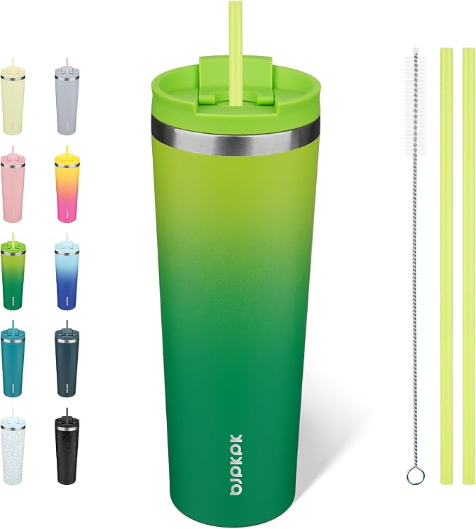 BJPKPK 30 oz Coffee Tumbler with Straw, Insulated Stainless Steel Cup | Double Wall Vacuum, Leak Proof Lid, Keeps Hot/Cold/Iced, BPA Free, Dishwasher Safe, Travel & Outdoor, Bamboo Grove