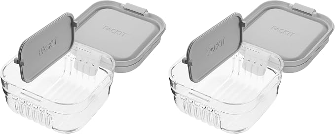 PackIt Mod Snack Bento Food Storage Container, Steel Gray (Pack of 2)