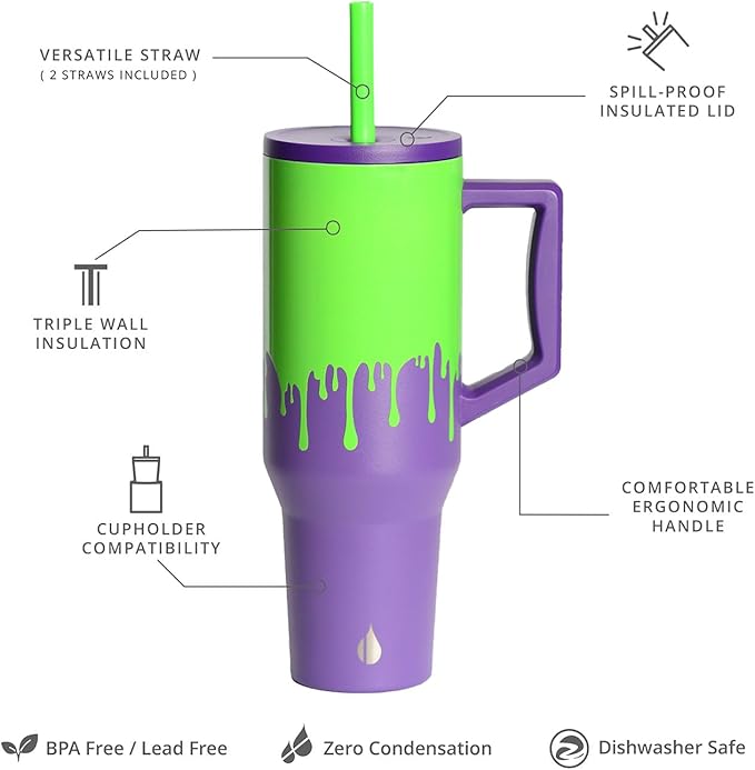 Elemental Spill Proof 40oz Insulated Tumbler with Handle & Straw Travel Mug | Stainless Steel Commuter Travel Coffee Mug for Cold Beverages, Includes 2 Straws & a Spill Proof Lid for Everyday Use