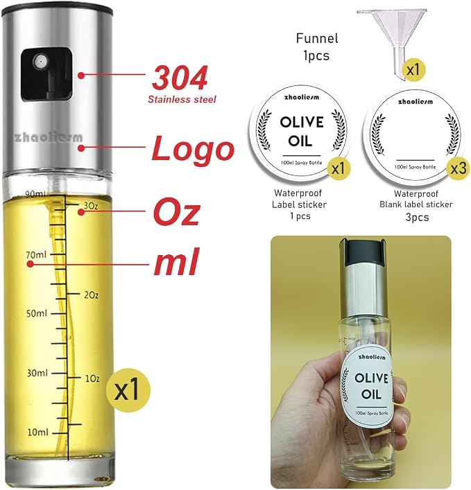 Oil Sprayer for Cooking, Olive Oil Sprayer Mister with Scale, 100ml Olive Oil Spray Bottle, Air Fryer Vegetable Vinegar Oil Portable Mini Kitchen Gadgets for Baking, Salad, Grilling, BBQ, Roasting