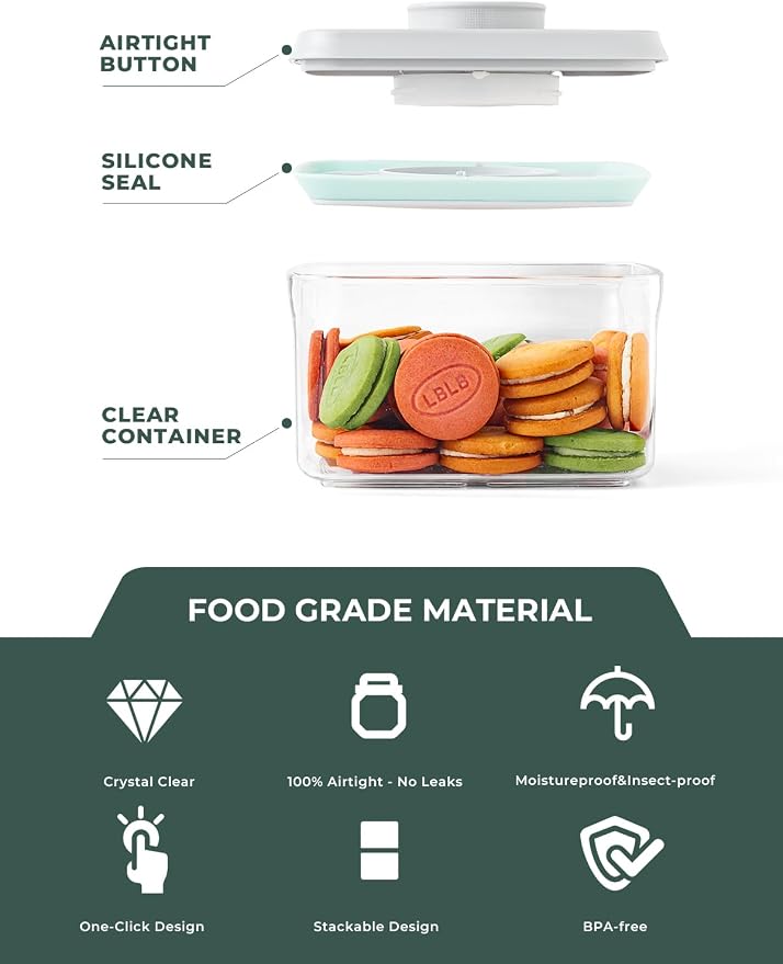 0.6 Qt Airtight Snack Containers, 3 Pack Small Pop Top Pantry Jars | Stackable Pantry Jars With One-Touch Airtight Lids For Snacks, Nuts, Candy, Coffee, Sugar, Tea Bags And Baking Ingredients
