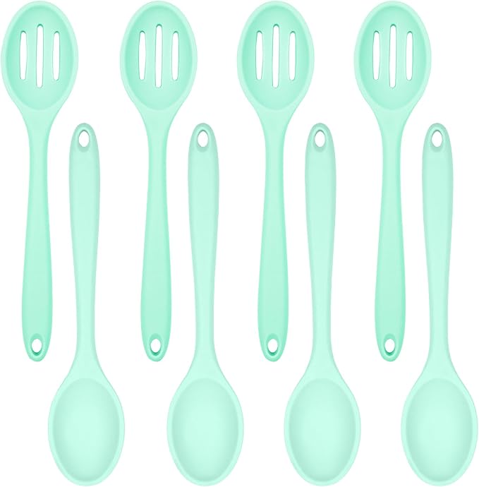 ELANE 8 Pcs Silicone Cooking Spoons Set,Mixing Spoons for Cooking Spoons for Nonstick Cookware Silicone Serving Spoons,Mixing Spoons for Cooking (Green)