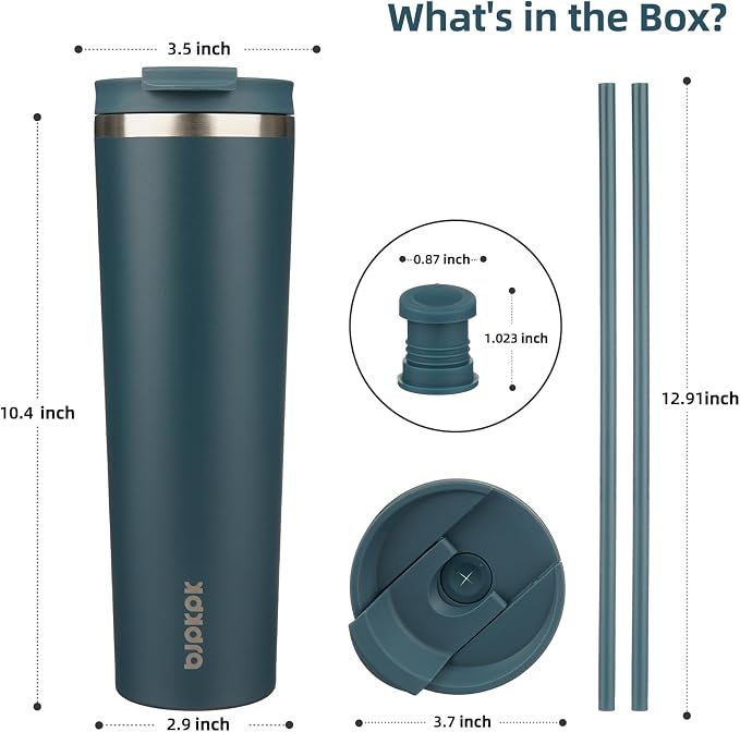 BJPKPK 34oz Coffee Tumbler with Straw, Insulated Stainless Steel Cup | Double Wall Vacuum, Leak Proof Lid, Keeps Hot/Cold/Iced, BPA Free, Dishwasher Safe, Travel & Outdoor, Navy Blue