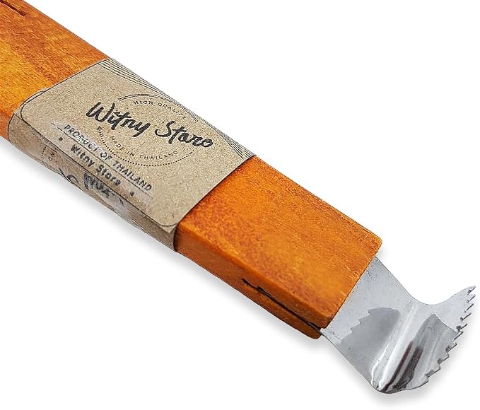 WitnyStore Kitchen Tool 6¾" Wooden Handle Stainless Steel Coconut Shredder Scraper 2 Blades Traditional Style - Thai Cooking Utensils Multipurpose Portable Hand-Held Cookery Equipments Fruit Vegetable