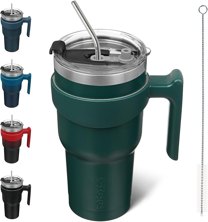 BJPKPK 30 oz Tumbler with Handle & Straw, Insulated Stainless Steel Mug | Double Wall Vacuum, Keeps Hot/Cold, Thermal Cup, BPA Free, Dishwasher Safe, Cupholder Fit, Coffee & Travel, Army Green