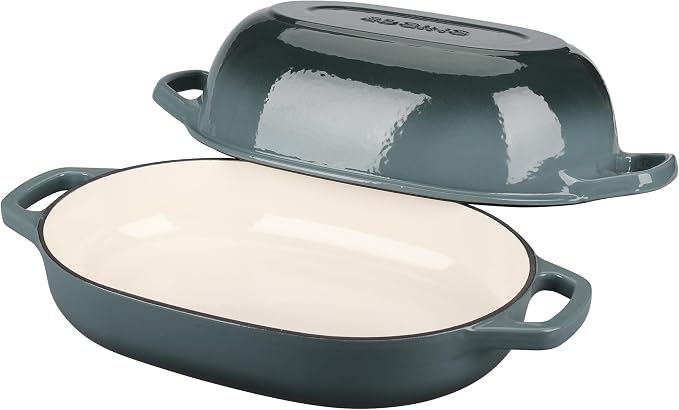 EDGING CASTING Enameled Cast Iron Oval Dutch Oven Pot with Lid, Dutch Oven for Sourdough Bread Baking, Bread Oven, Bread Dutch Oven, Oval Bread Pan, 7qt, Slateblue