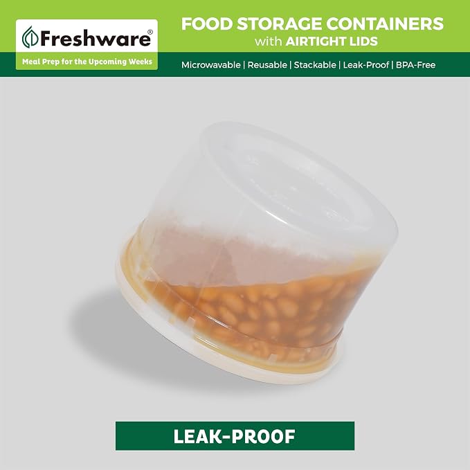 Freshware [12 Pack, 64 oz] 1/2 Gallon Plastic Deli Food Storage Soup Containers With Airtight Lids, Slime Containers, Freezer Safe | Meal Prep | Stackable | Leakproof | BPA Free, Clear