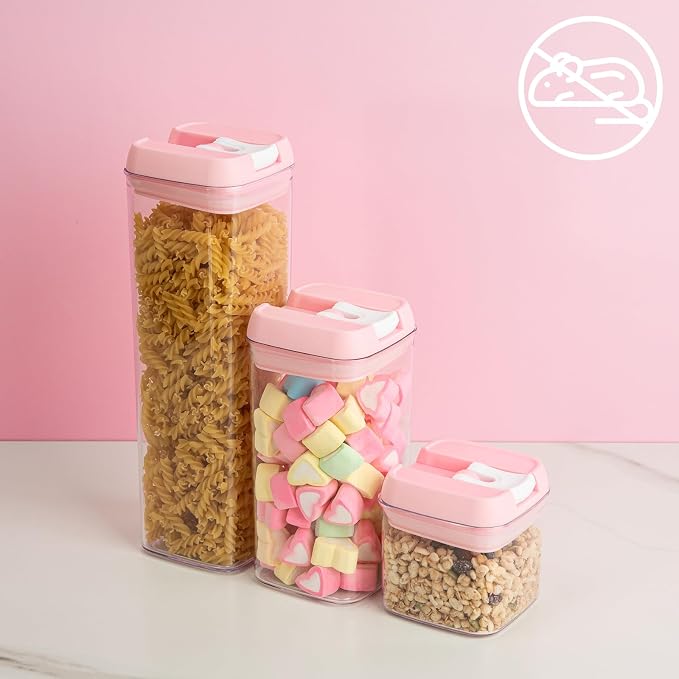 U-QE Airtight Food Storage Containers -6 Piece BPA Free Clear Plastic Airtight Containers with Easy Lock Lids for Kitchen Pantry Organization and Storage - Sugar, Flour, Cereal, Labels & Marker