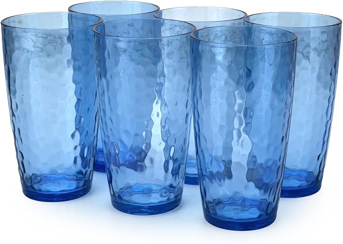 Yalin 20 Ounce Acrylic Drinking Glasses, Reusable Plastic Tumbler, Stackable, BPA-Free, Shatter Proof, Dishwasher Safe, Set of 6 Cups (Blue)