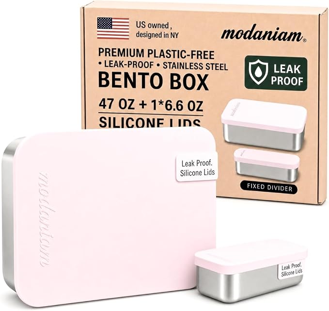 Flexibento - Leak proof 47 OZ Stainless Steel Lunch Box Containers with Silicone Lids, Bento Box,Metal lunch Box, Pink-47 OZ-Set Of 2