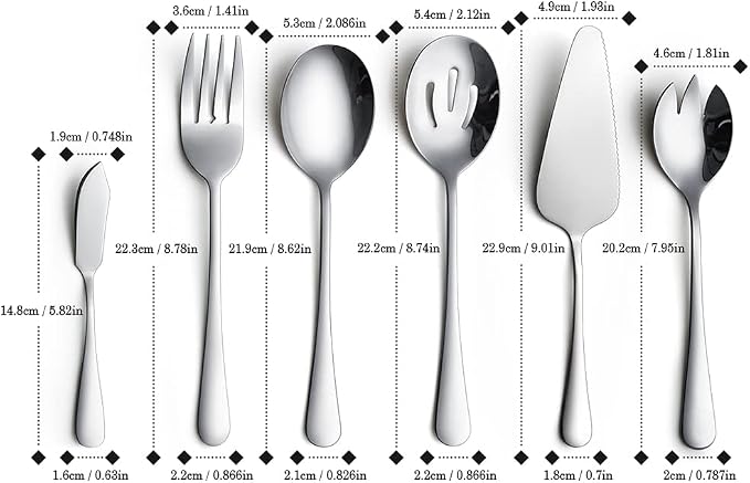 AOOSY Serving Utensils,6 Pieces Stainless Steel Silverware Serving Set Hostess Serving Set for Buffet Party Kitchen Restaurant-Dishwasher Safe
