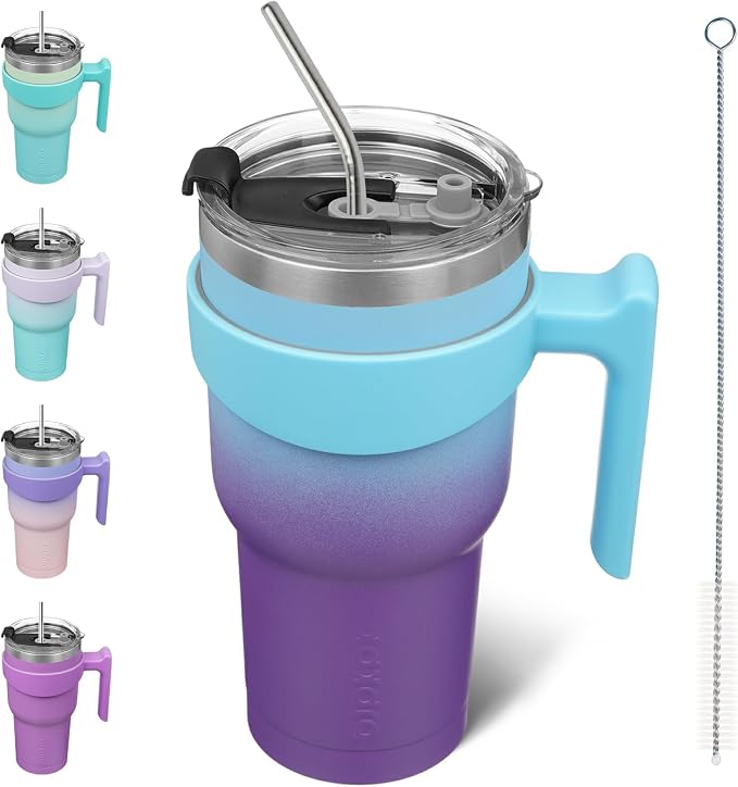 BJPKPK 30 oz Tumbler with Handle & Straw, Insulated Stainless Steel Mug | Double Wall Vacuum, Keeps Hot/Cold, Thermal Cup, BPA Free, Dishwasher Safe, Cupholder Fit, Coffee & Travel, Ocean Dream