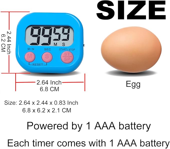 Digital Kitchen Timers, BESTWYA Electronic Timer (6,6 Colors) | LCD Screen Big Buttons On/Off Switch Count Up and Down Function for Kitchen,Study,Work,Exercise Training,Outdoor Activities