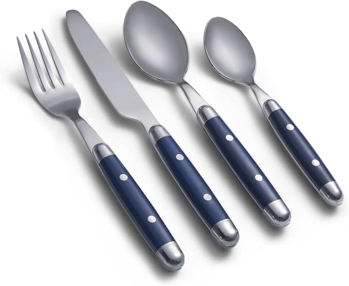 Cambridge Jubilee Blue 16-Piece 18/0 Silverware Set for 4, Flatware | blue, dishwasher safe | includes knives, forks, and spoons | heavy duty, cutlery set for kitchen and dining, utensil set