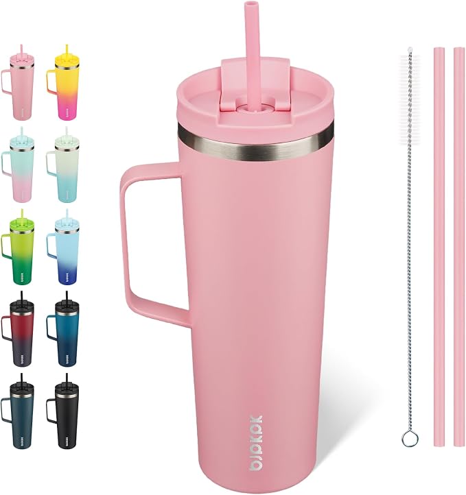 BJPKPK 30oz Insulated Tumbler with Handle, Lid & Straw, Stainless Steel | Double Wall Vacuum Insulated Coffee Travel Mug - Keeps Cold & Hot, BPA Free, Cupholder Fit for Office, Gym & Travel