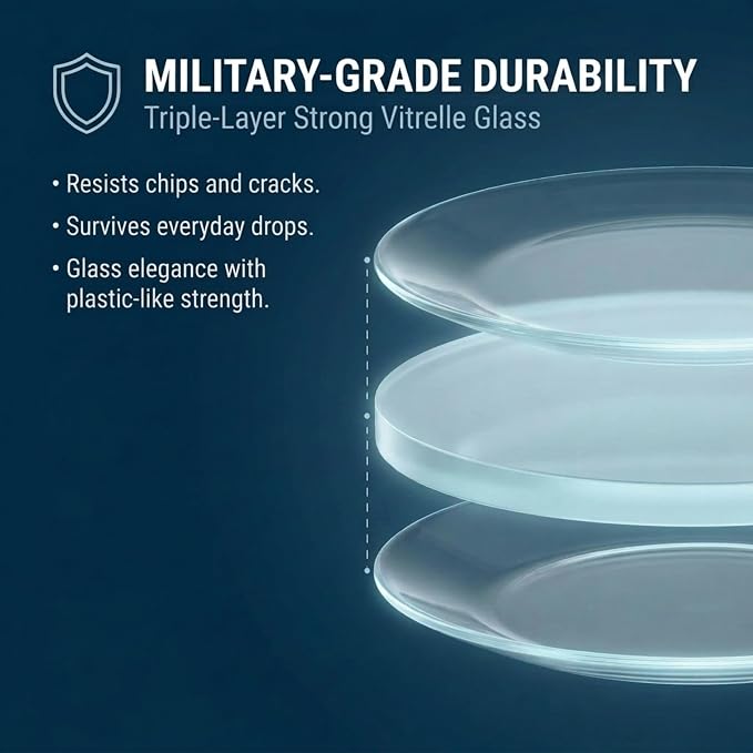 Corelle Vitrelle 6-Piece Salad Plates Set Triple Layer Glass and Chip Resistant, 8-1/2-Inch Lightweight Round Plates, Winter Frost White
