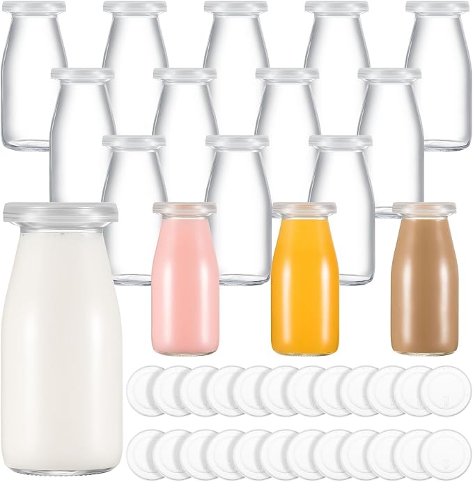 Zubebe 1 Pack 3 oz Glass Jars Milk Bottles with 2 Lids Mini Yogurt Jars | Reusable Small Glass Jars for Juice, Smoothie, Pudding, Jams, Overnight Oats, DIY Crafts, Party Favors, Gift Ideas