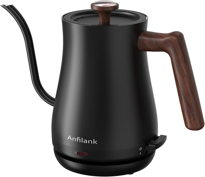 Anfilank Gooseneck Electric Kettle with Thermometer, 0.8L Small Electric Tea Kettle, 1200W Fast Heat, Precision Pour for Coffee & Tea, Auto Shut Off & Dry Boil Protection, Stainless Steel
