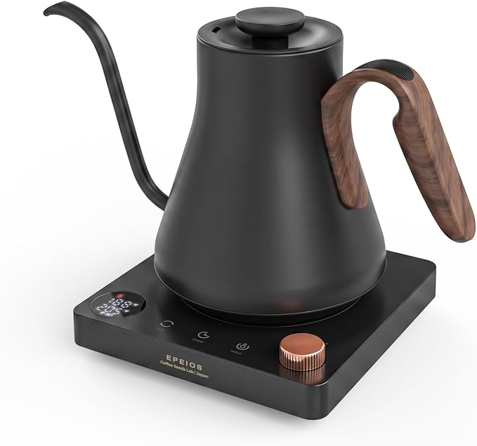 Epeios Gooseneck Electric Kettle Temperature Control,1200W,0.9L,Matte Black | Rapid Heating, for Pour Over Coffee & Tea,Hot water Boiler,Brew Timer, 304 Stainless Steel Interior, Auto Shut-Off