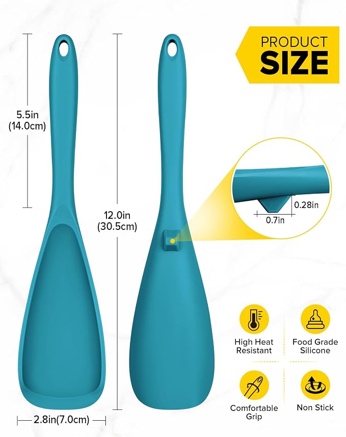 Pack of 2 Cooking Spoons for Non Stick Cookware, Multifunction Spatula Spoon BPA-Free, One-Piece Design, Suitable for Scooping, Scraping, Serving and Mixing (BLUE-BLUE)