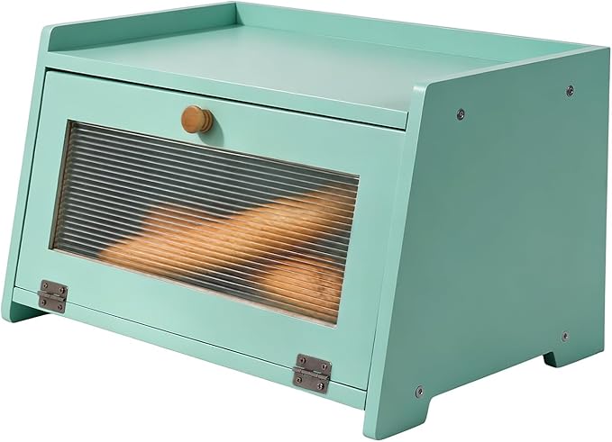 Bread Box for Kitchen Countertop: Large Capacity Farmhouse Bread Bin with Acrylic Window, Storage Container for Homemade Bread, Large Bread Holder for Kitchen Counter, Pantry Shelf