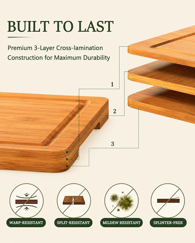 Checkered Cutting Board Set with Holder, Set of 3 Deep Carbonized Bamboo Cutting Boards for Kitchen, Butcher Block Style Chopping Boards for Serving, Charcuterie, Meat, Fruit and Meal Prep